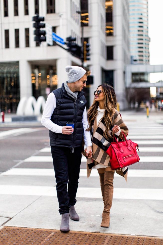 fashion blogger mia mia mine wearing a burberry cape and a red celine bag