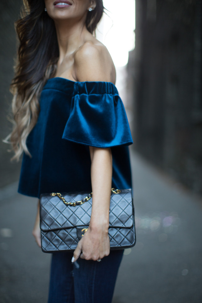 Off the shoulder velvet top