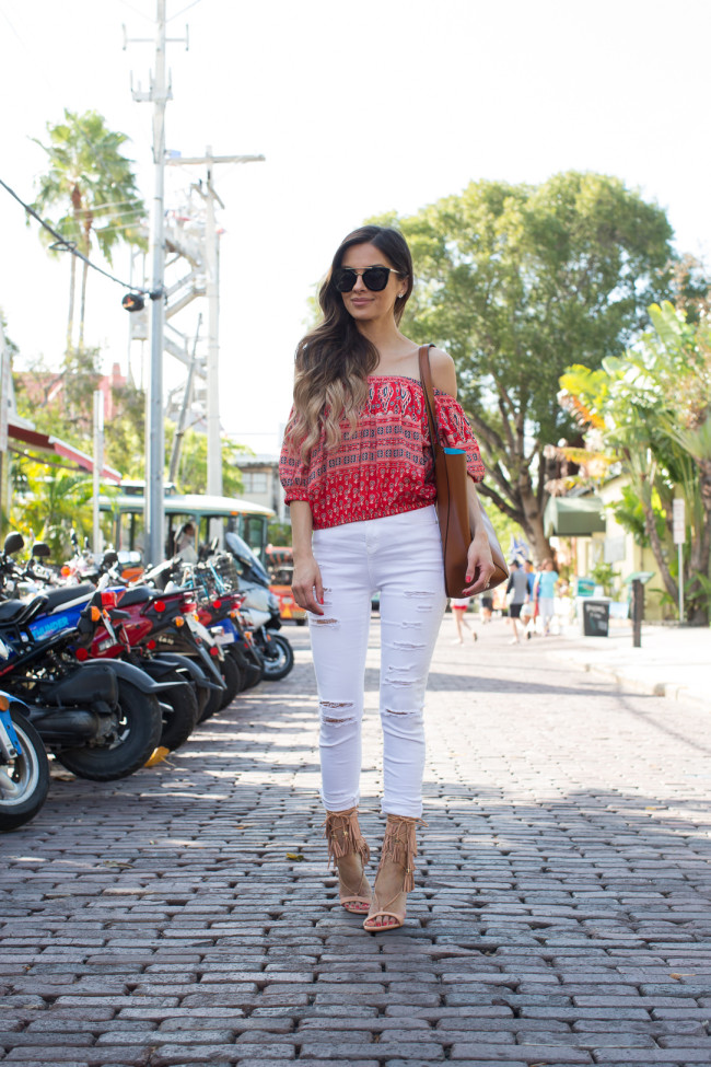 gypsiana red off-the-shoulder