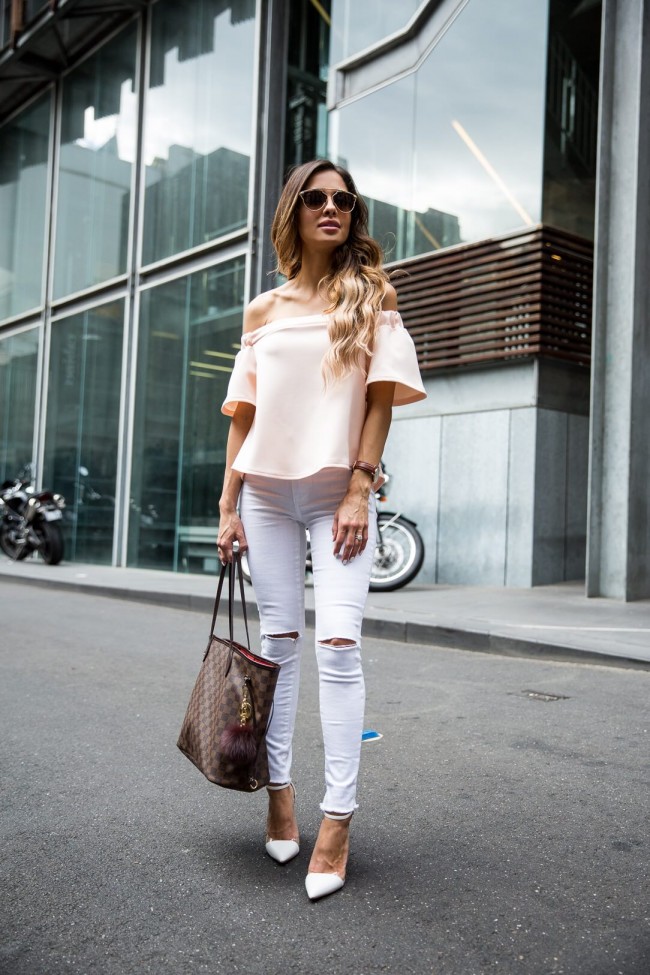 pink off the shoulder top