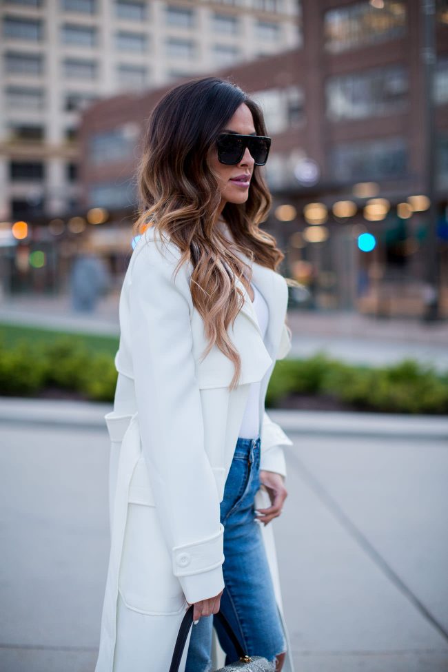 fashion blogger mia mia mine in a white trench coat from asos