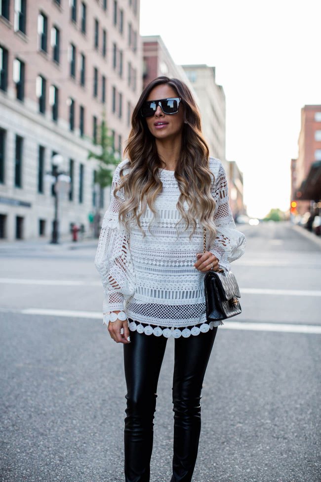 fashion blogger mia mia mine wearing a lace top by style mafia from shopbop
