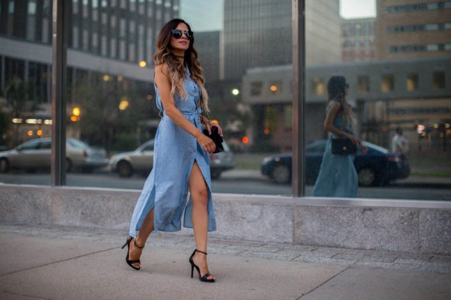 mia mia mine wearing a sanctuary shirtdress from bloomingdale's and zara heels