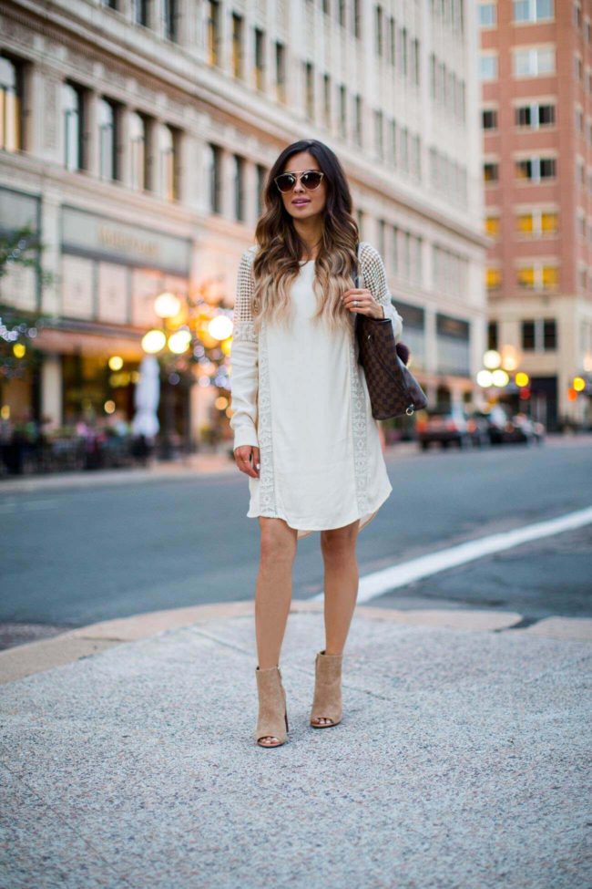 mia mia mine wearing a shift dress from nordstrom