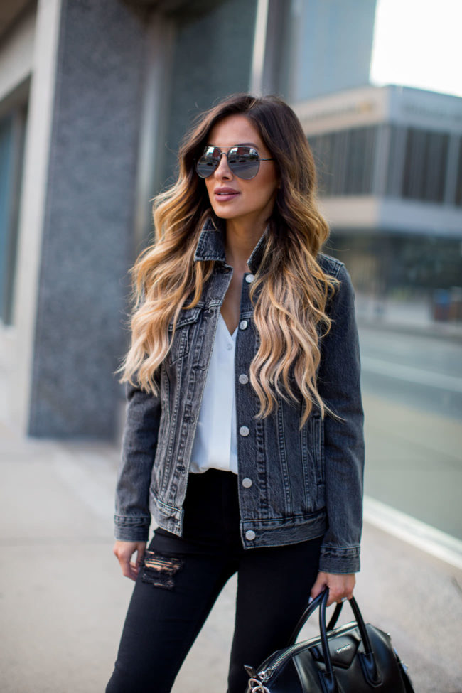 mia mia mine in a levis jacket and topshop jeans from nordstrom