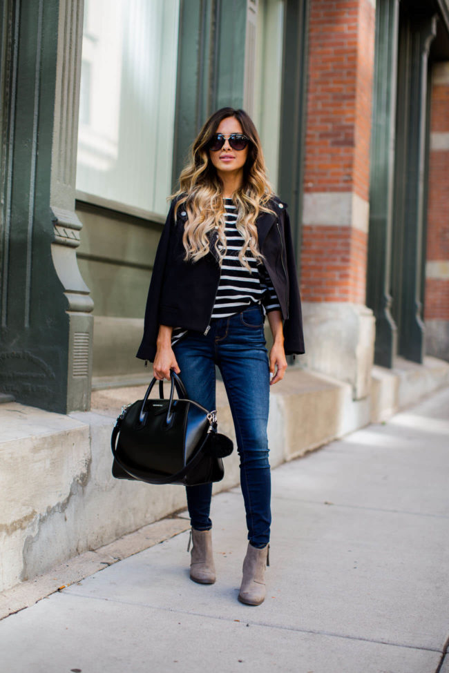 mn fashion blogger mia mia mine in an old navy moto jacket and skinny jeans