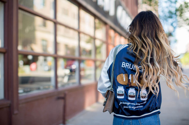 mia mia mine wearing a brunch bomber jacket from storets