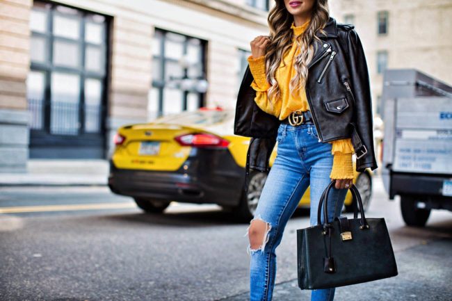 mia mia mine wearing a yellow top from shopbop and levis jeans 