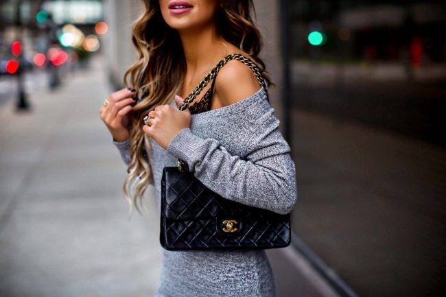mia mia mine wearing a sweater dress and lace slipdress from nordstrom