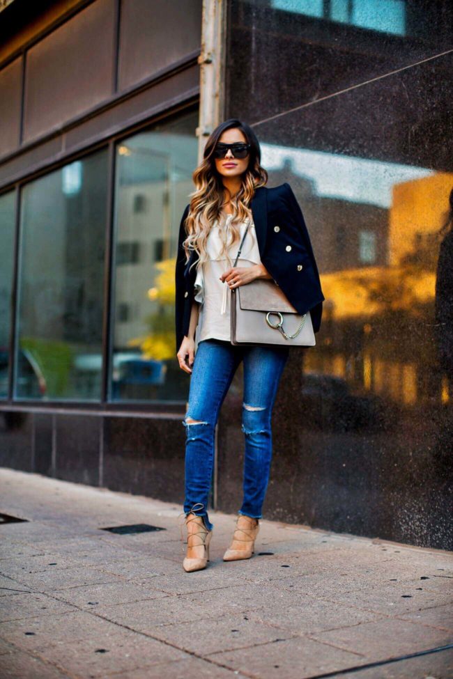 mia mia mine wearing a topshop blazer from nordstrom