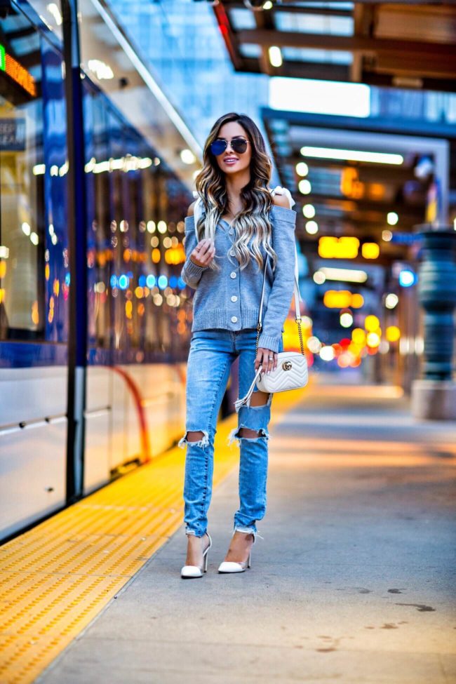 fashion blogger mia mia mine wearing a cardigan from shopbop's buy more save more event