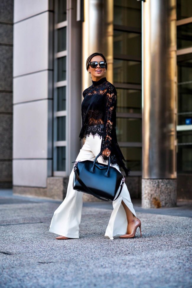fashion blogger mia mia mine wearing white lovers + friends pants from revolve for a work outfit 2017