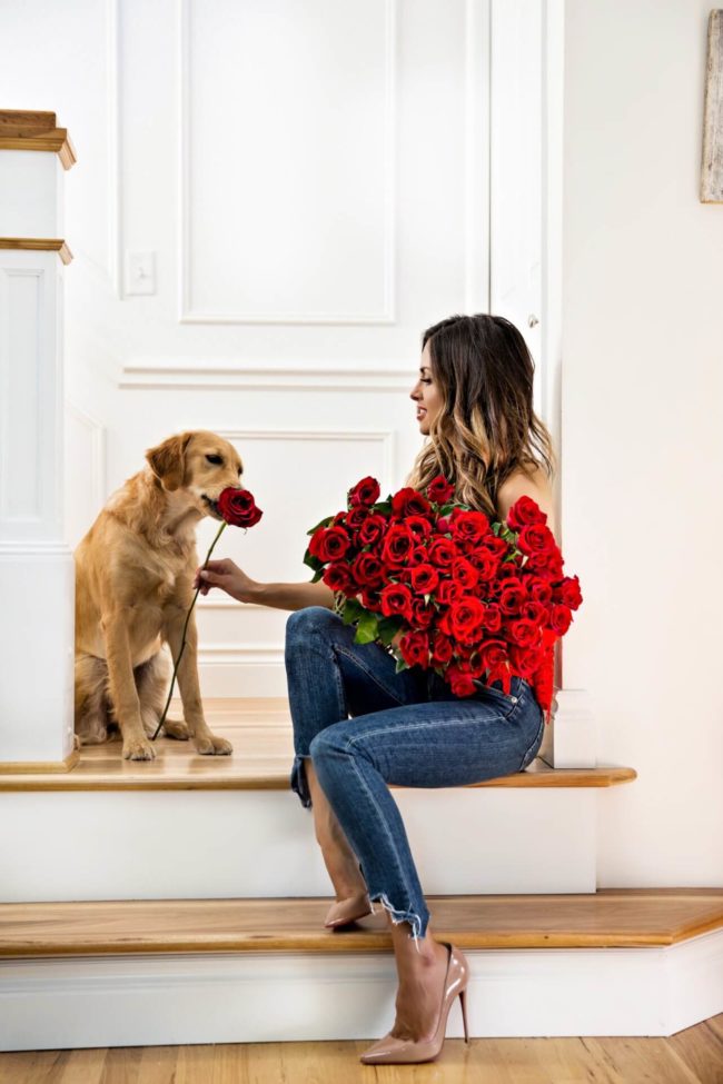 fashion blogger mia mia mine with her golden retriever