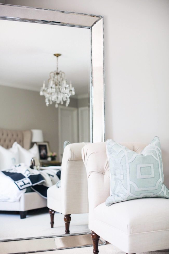 fashion blogger maria vizuete of mia mia mine master bedroom featuring a z gallerie floor mirror