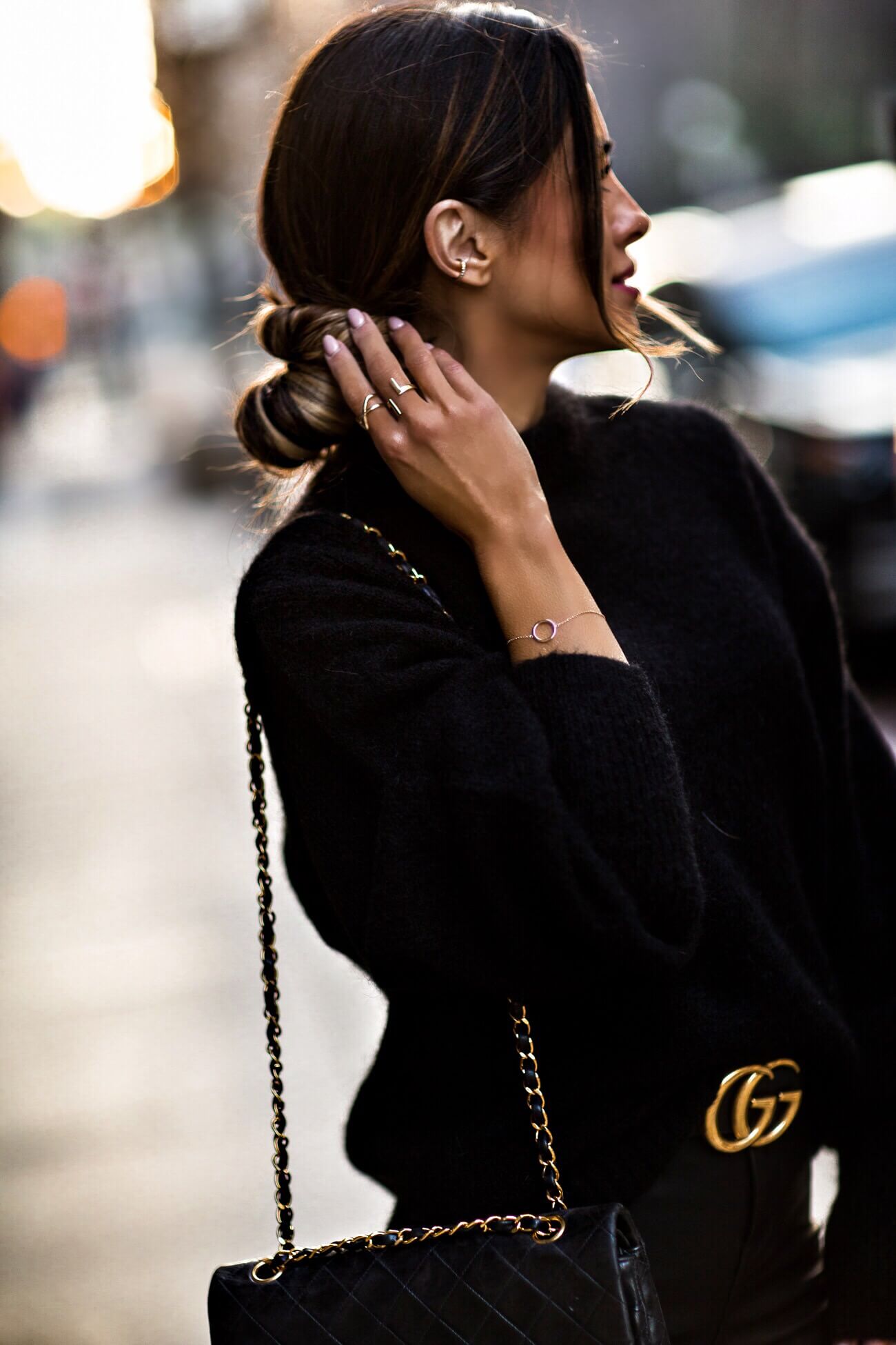 mia mia mine wearing delicate jewelry from aurate new york
