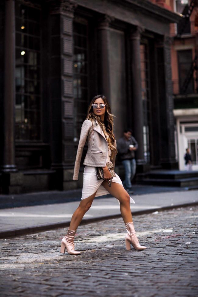 mia mia mine wearing pink booties by kendall + kylie for black friday