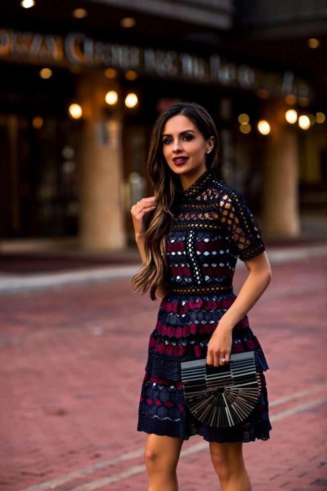 mia mia mine wearing a self portrait hexagon lace mini dress by self portrait 