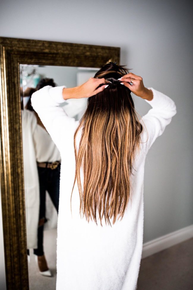 mia mia mine wearing clip in hair extensions by beauty works
