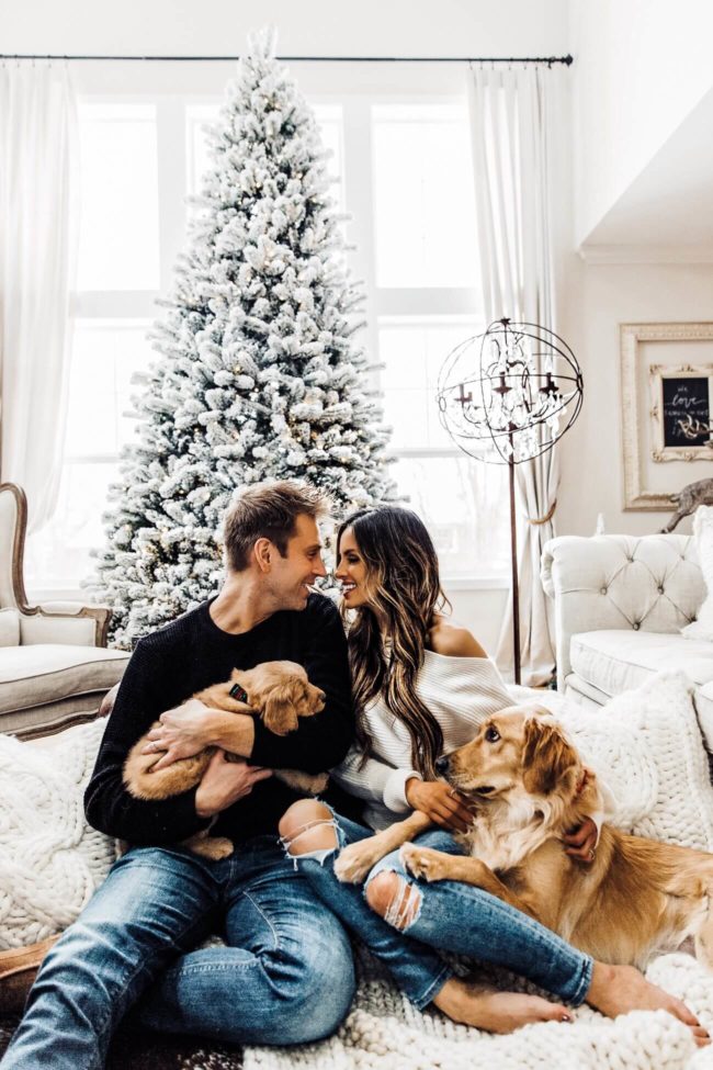fashion blogger mia mia mine at home with husband and golden retrievers