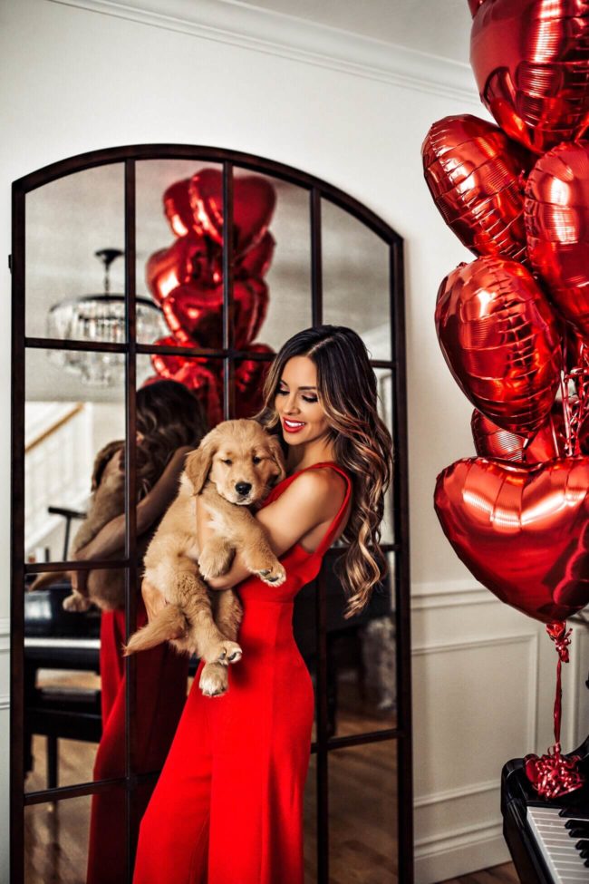 fashion blogger mia mia mine with golden retriever puppy