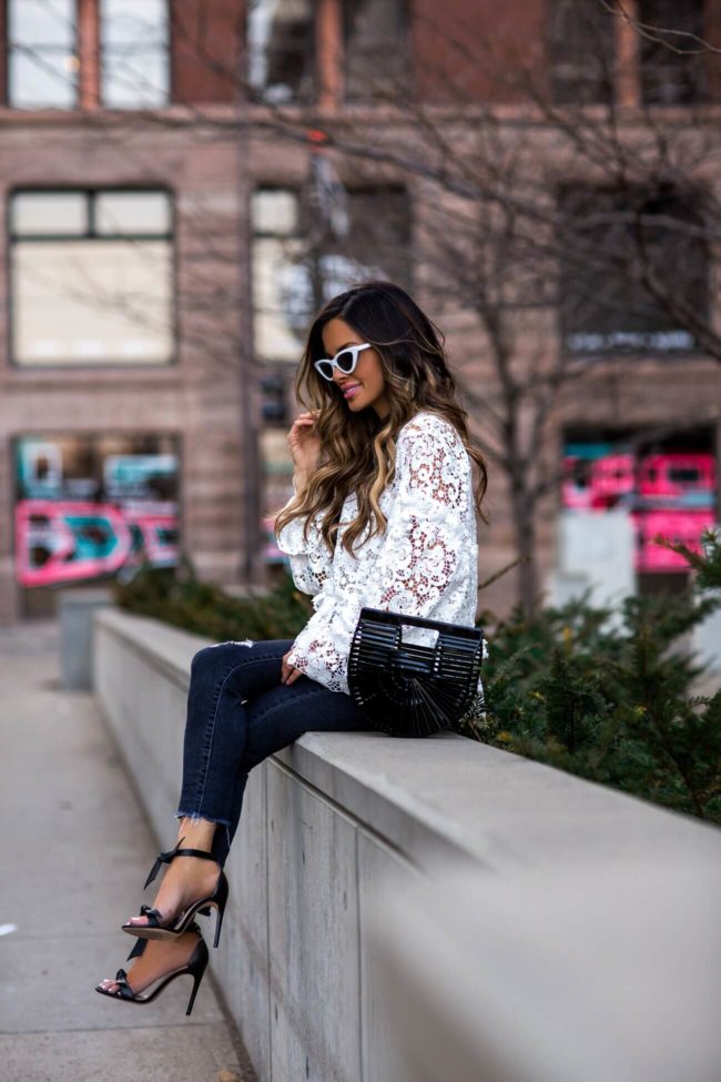 Fashion blogger mia mia mine wearing a cult gaia bag and bow tie heel by alexandre birman