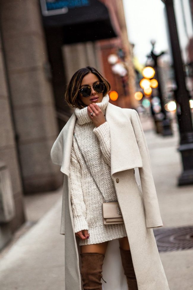fashion blogger mia mia mine wearing a white winter outfit for thanksgiving day