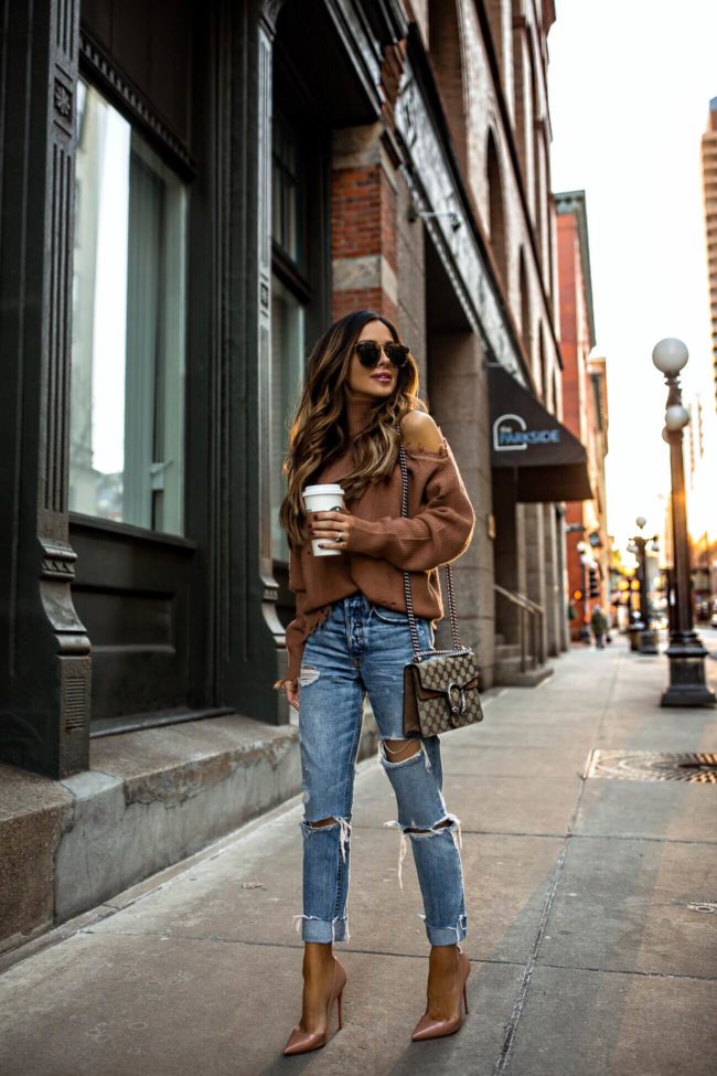 fashion blogger mia mia mine wearing grlfrnd denim and a gucci dionysus bag