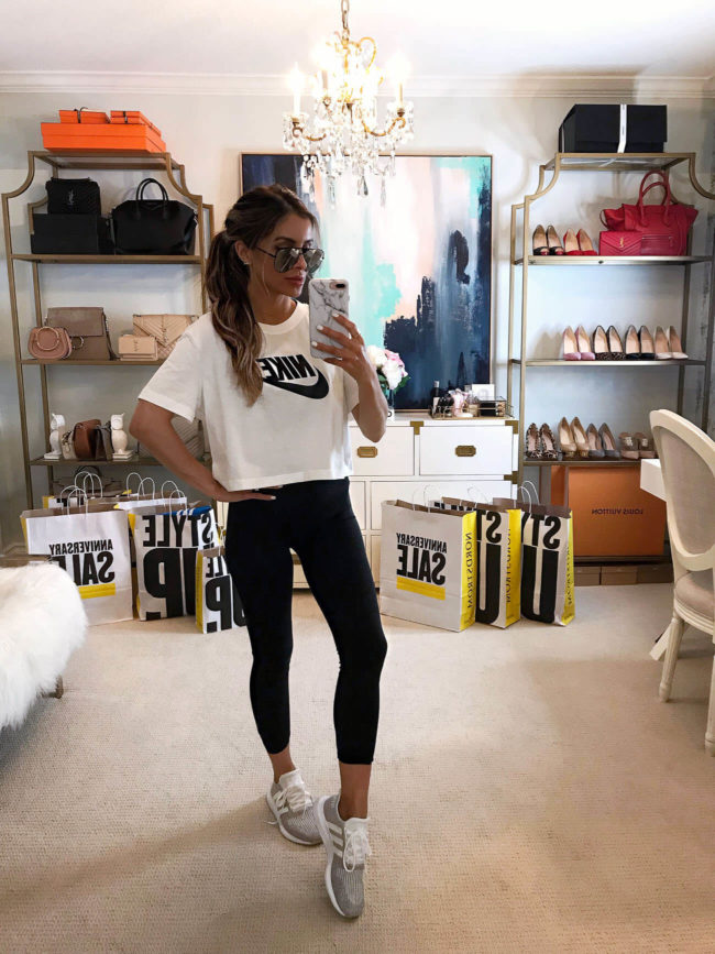 fashion blogger mia mia mine wearing a nike crop top from the nordstrom anniversary sale 2019