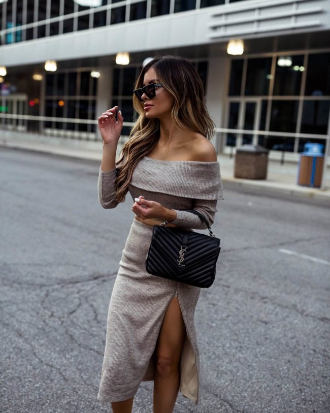 fashion blogger mia mia mine wearing a matching set for fall from revolve