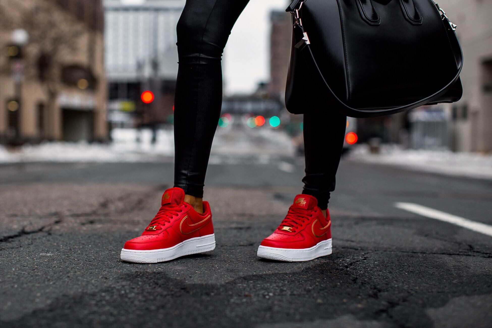 fashion blogger mia mia mine wearing red nike air force 1s
