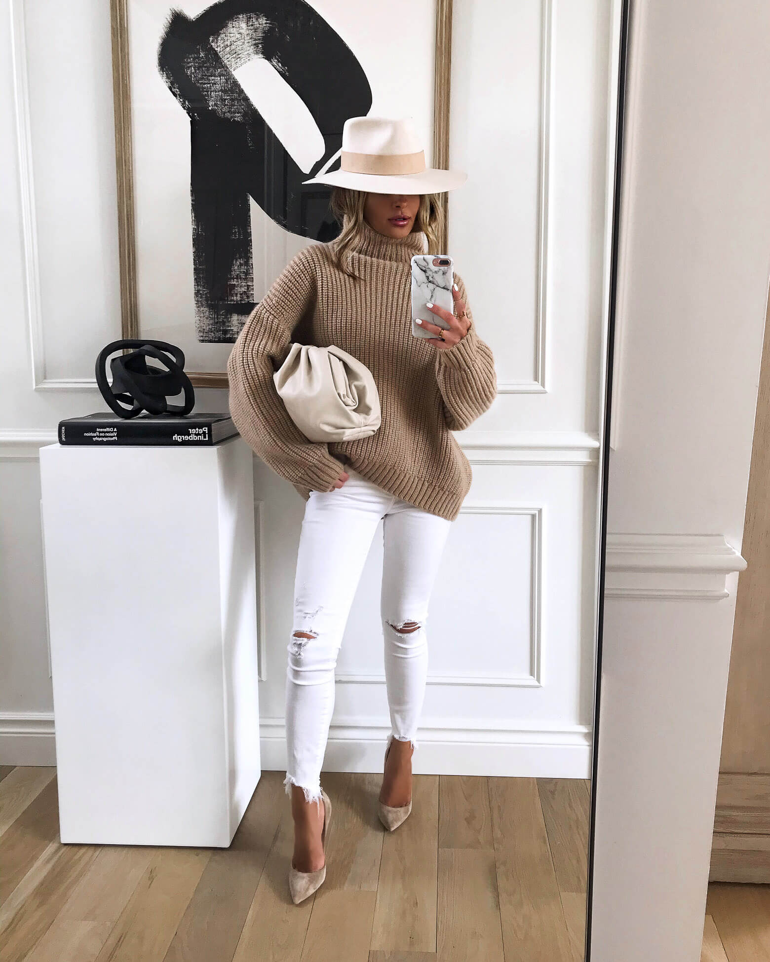 fashion blogger mia mia mine wearing abercrombie white denim and an anine bing sweater