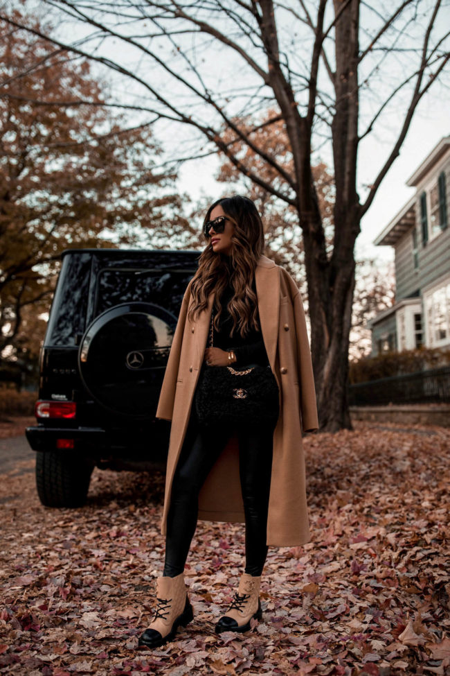 mia mia mine wearing beige chanel combat boots