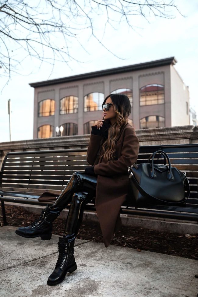 fashion blogger mia mia mine wearing a brown Topshop wool coat from Nordstrom