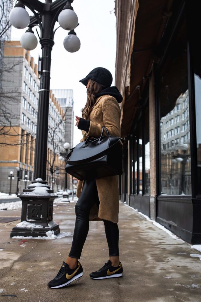 fashion blogger mia mia mine wearing commando faux leather leggings and nike sneakers from nordstrom