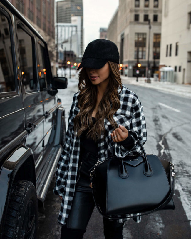 fashion blogger wearing a plaid topshop from Nordstrom