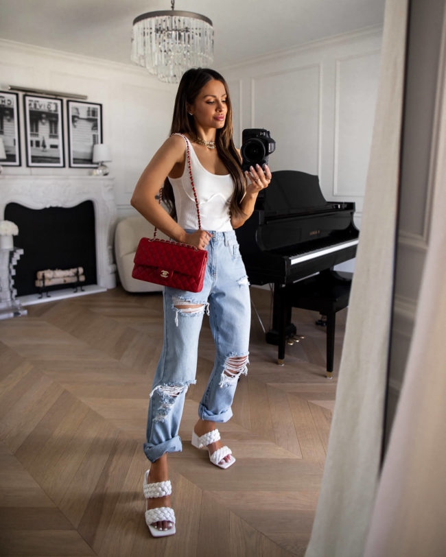 fashion blogger mia mia mine wearing forever 21 denim and heels