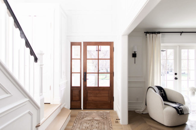 woodgrain farmhouse front door