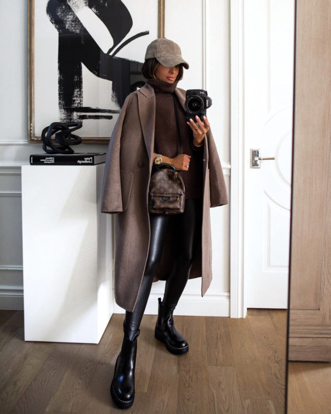 fashion blogger wearing a halogen brown coat from the nordstrom anniversary sale 2021