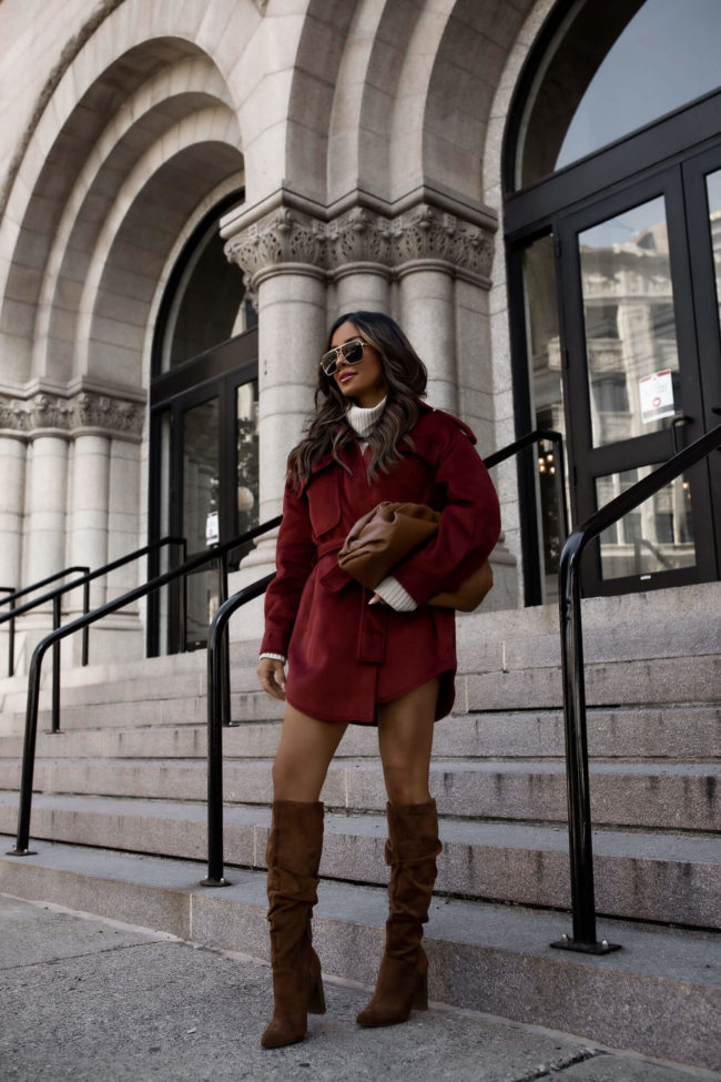 fashion blogger wearing a shacket from walmart