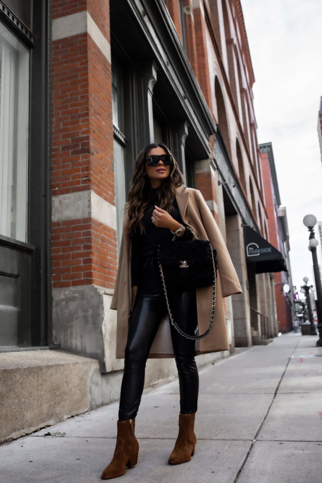 fashion blogger wearing suede booties from abercrombie for fall