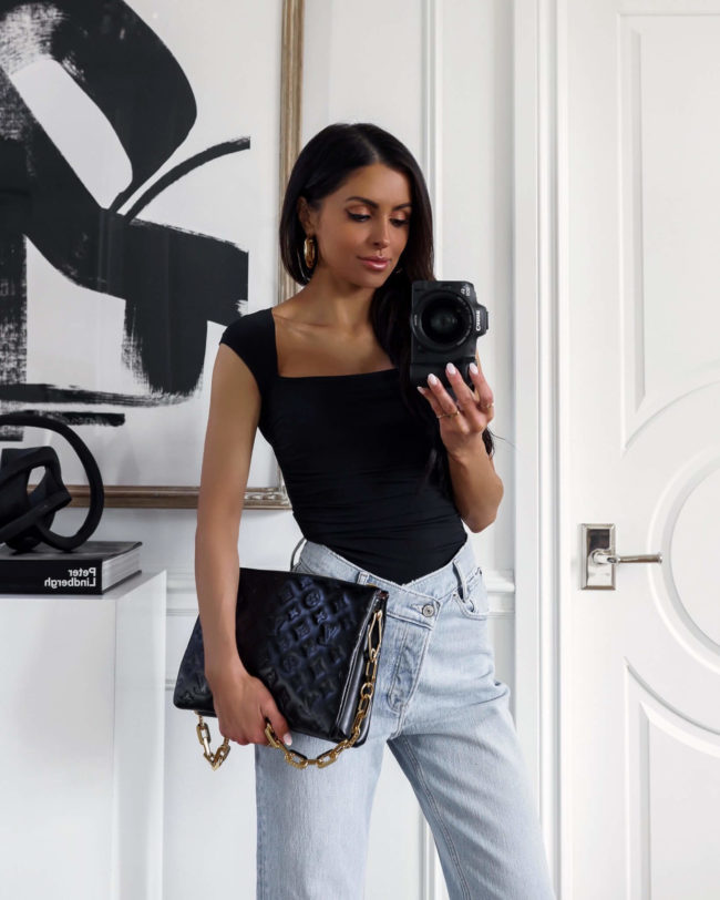 fashion blogger mia mia mine wearing abercrombie criss cross denim on sale for the LTK sale 2022
