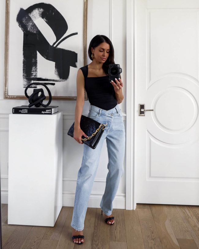 fashion blogger mia mia mine wearing abercrombie criss cross denim on sale now