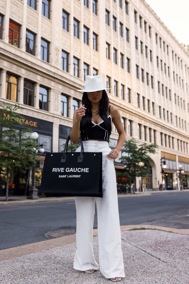 fashion blogger mia mia mine wearing white linen pants from nordstrom