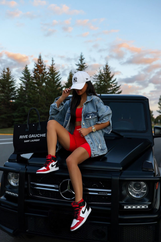 fashion blogger mia mia mine wearing a red knit set from amazon