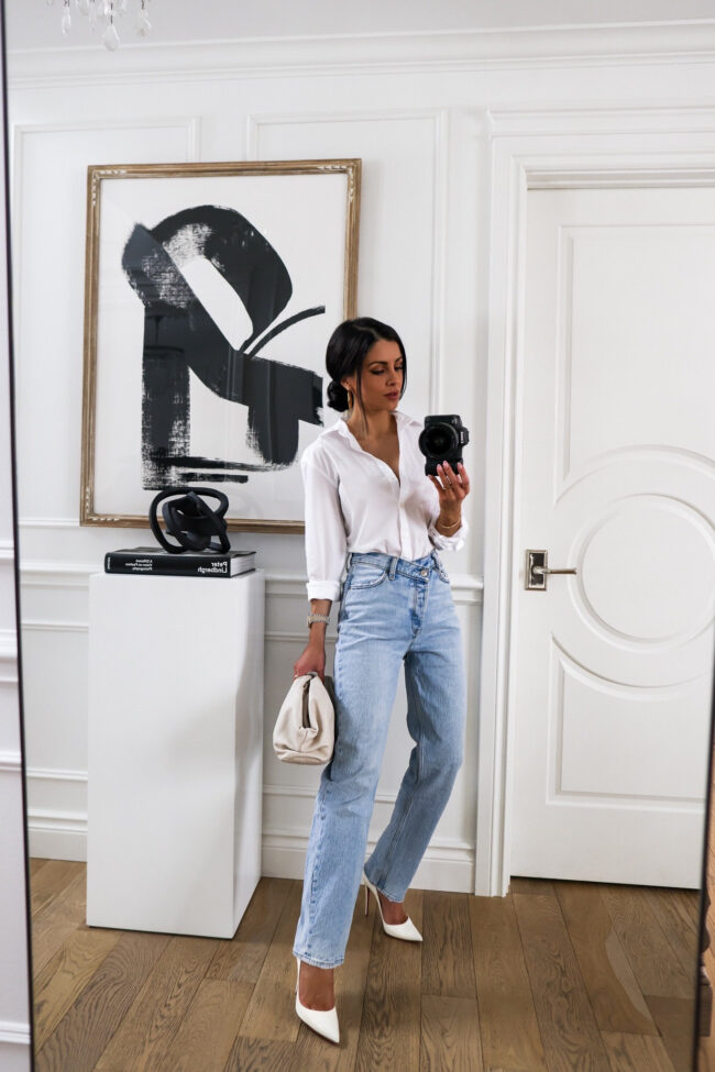 fashion blogger wearing a spring outfit from abercrombie