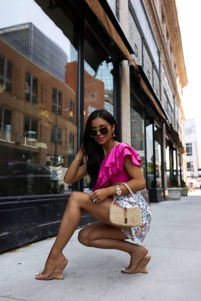 fashion blogger mia mia mine wearing schutz wedge heels from saks