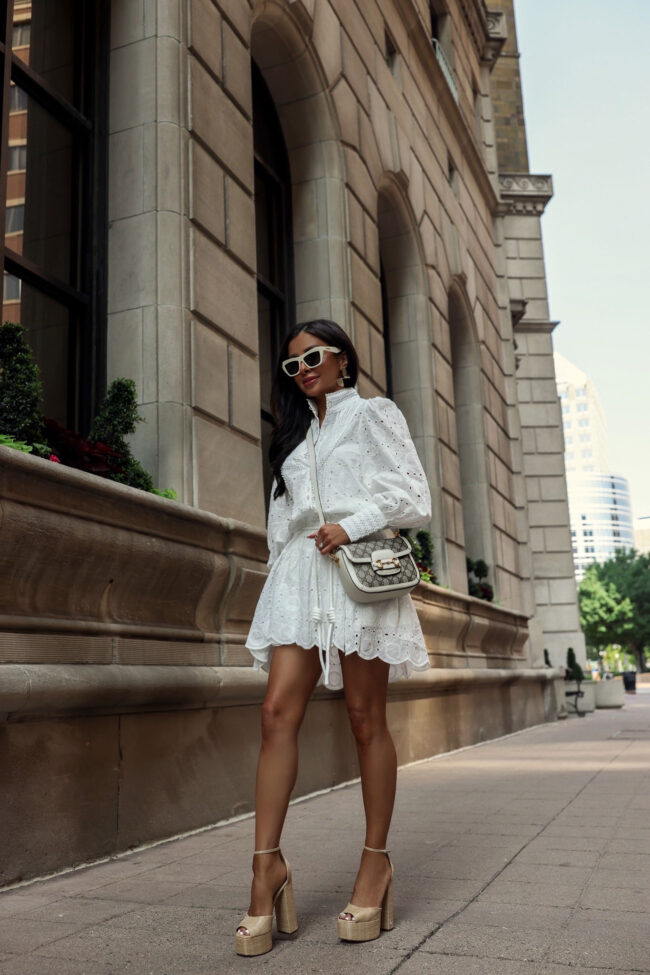 fashion blogger mia mia mine wearing a lace dress from amazon