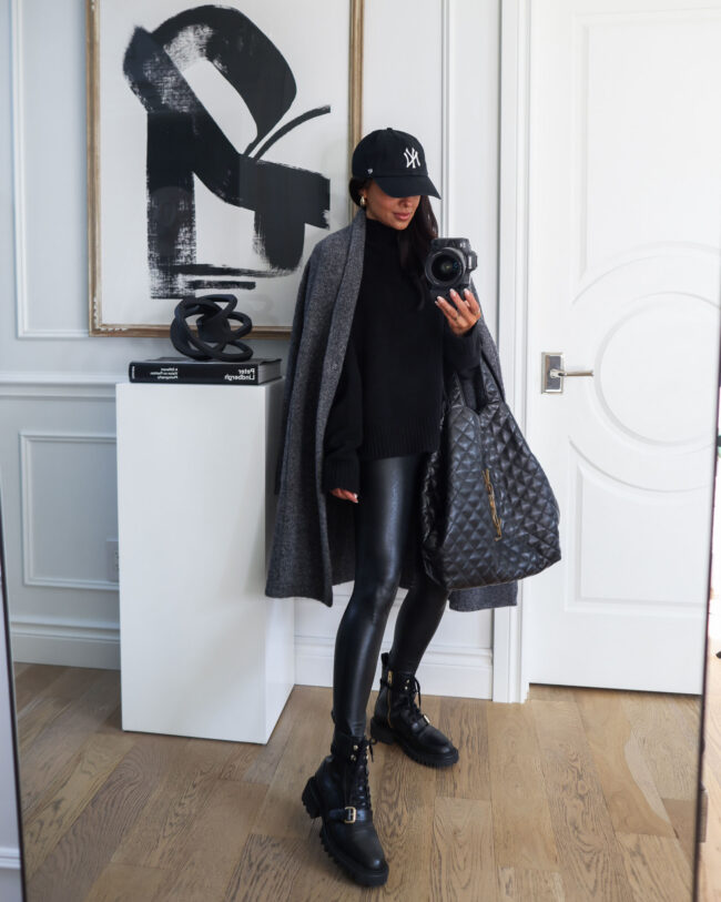 mia mia mine wearing faux leather leggings and combat boots from nordstrom