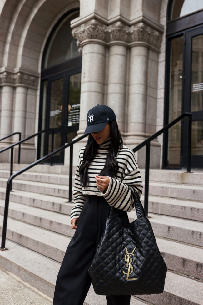 fashion blogger mia mia mine wearing a stripe sweater by the frankie shop