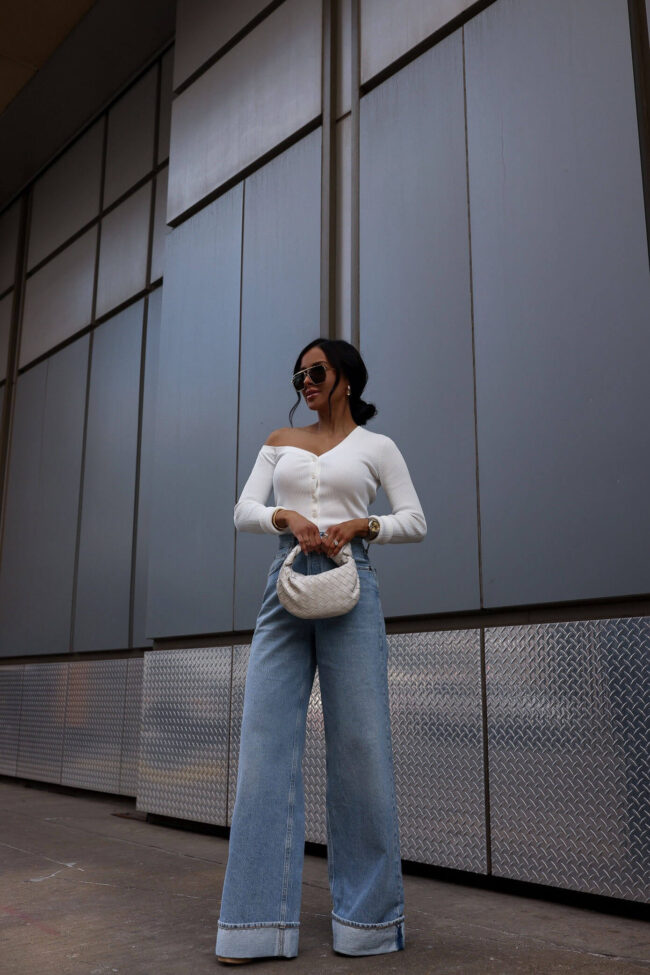 fashion blogger wearing agolde Dame wide leg denim from nordstrom